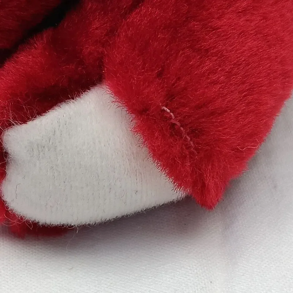 Red Plush Cat Holding Gift Sitting Stuffed Lux Fur Vintage Holding Gift